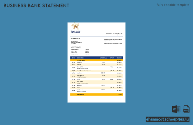 Beispielansicht eines Kontoauszugs der Zentralbank von Ecuador im Word- und PDF-Format